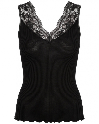 Sleeveless wool and silk top with Leavers lace Oscalito 7806 (Black)