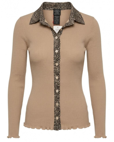 Chemisier côtelée laine et soie bord satin Oscalito 6350 (Beige/Animal)