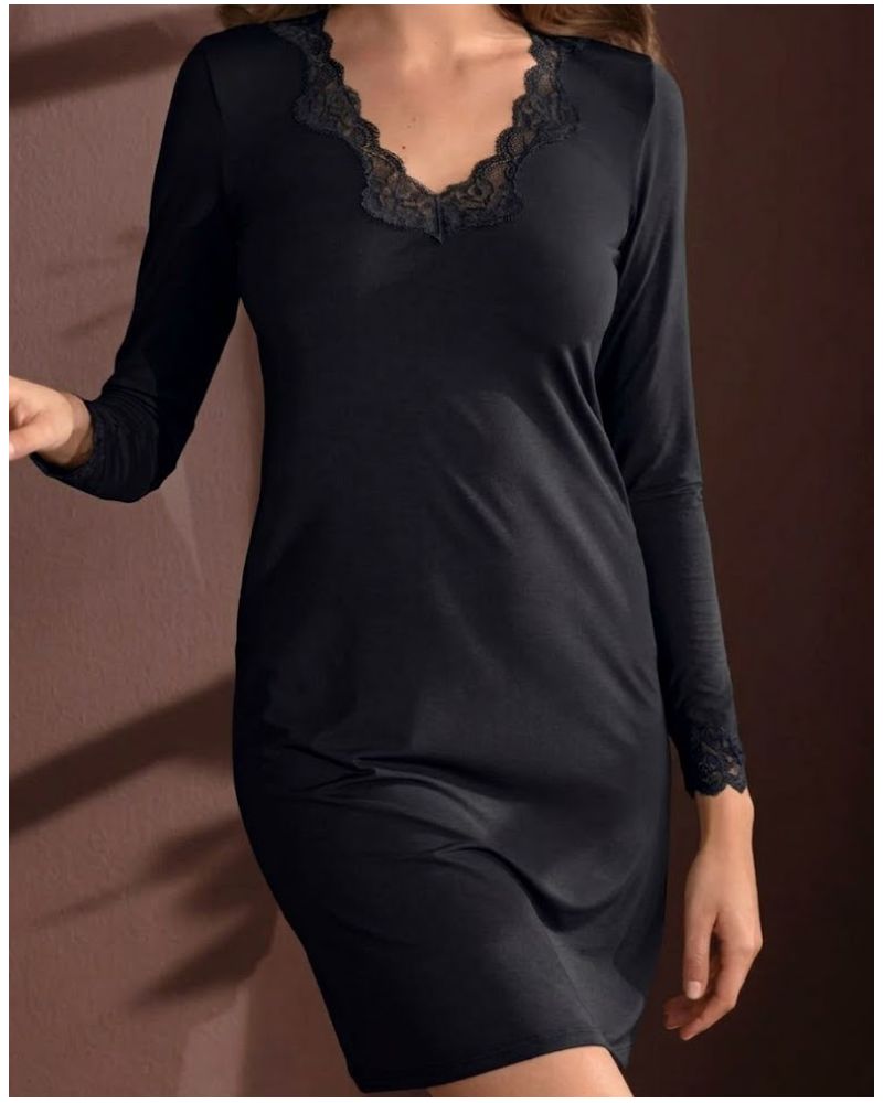 Nightdress long sleeves V-neck Antigel Simply Perfect (Black)