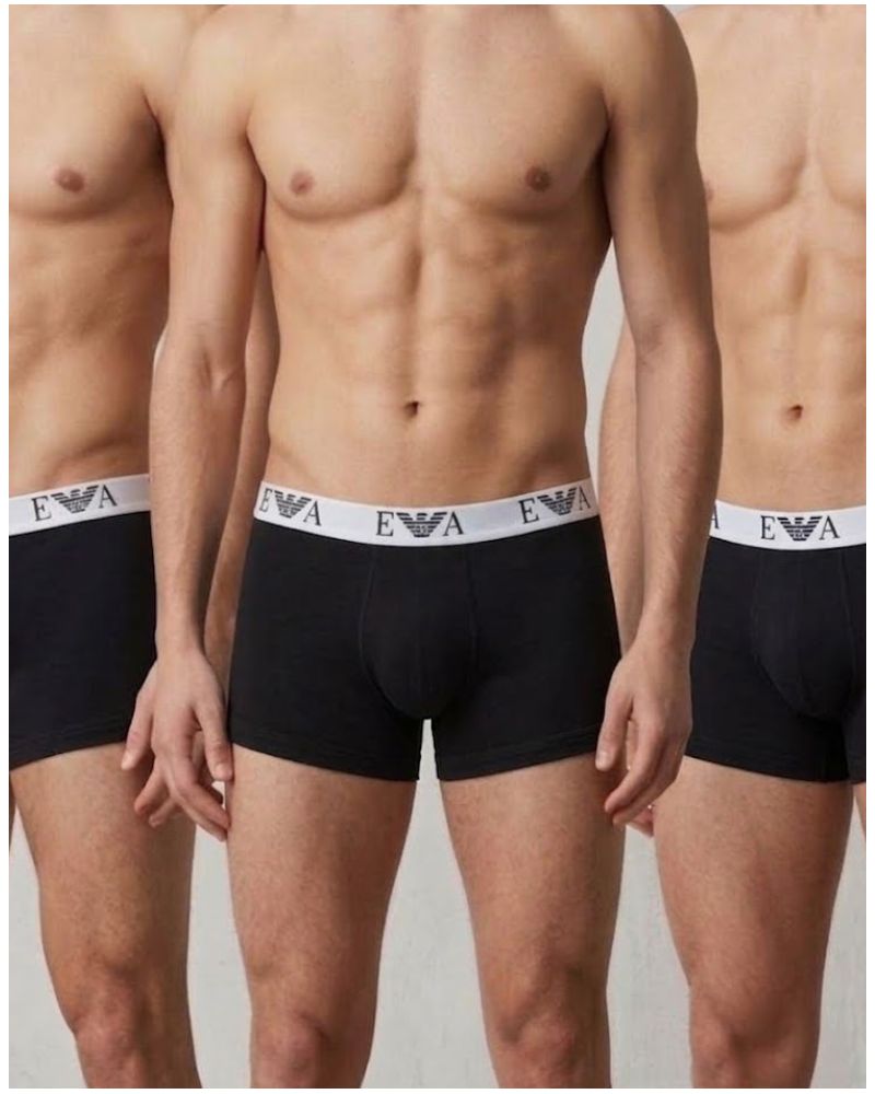 Paquete de 3 shortys de algodón Emporio Armani Bold Monogram (Negro)