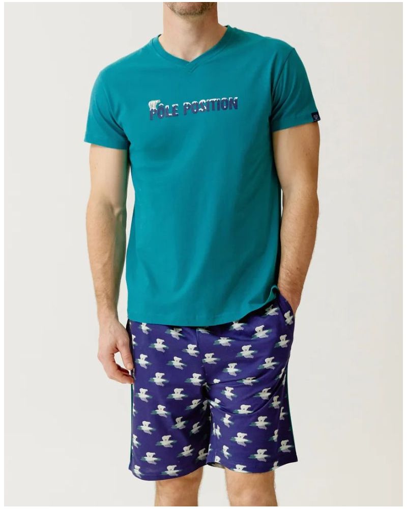 Bermuda pajamas PAUPOLA jersey 100% organic cotton Paul Arthur (Marine)