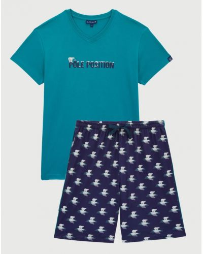 Bermuda pajamas PAUPOLA jersey 100% organic cotton Paul Arthur (Marine)