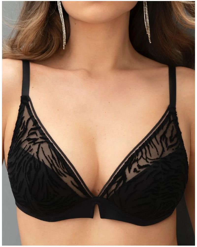 Sujetador plunge media copa acolchada Antigel Tigre Velours (Negro)