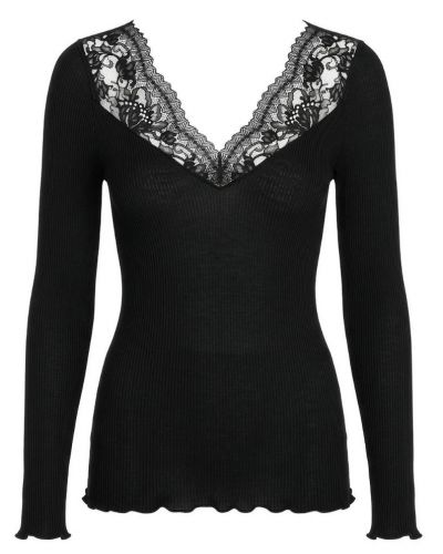 Top de manga larga en lana y seda con encaje Leavers Oscalito 7807 (Negro)