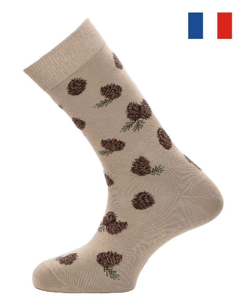 Chaussettes coton homme Maison Broussaud Les Pommes de Pin (Beige)
