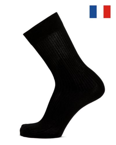 Men's jersey cotton cashmere and silk socks Maison Broussaud Fausses Côtes (Black)