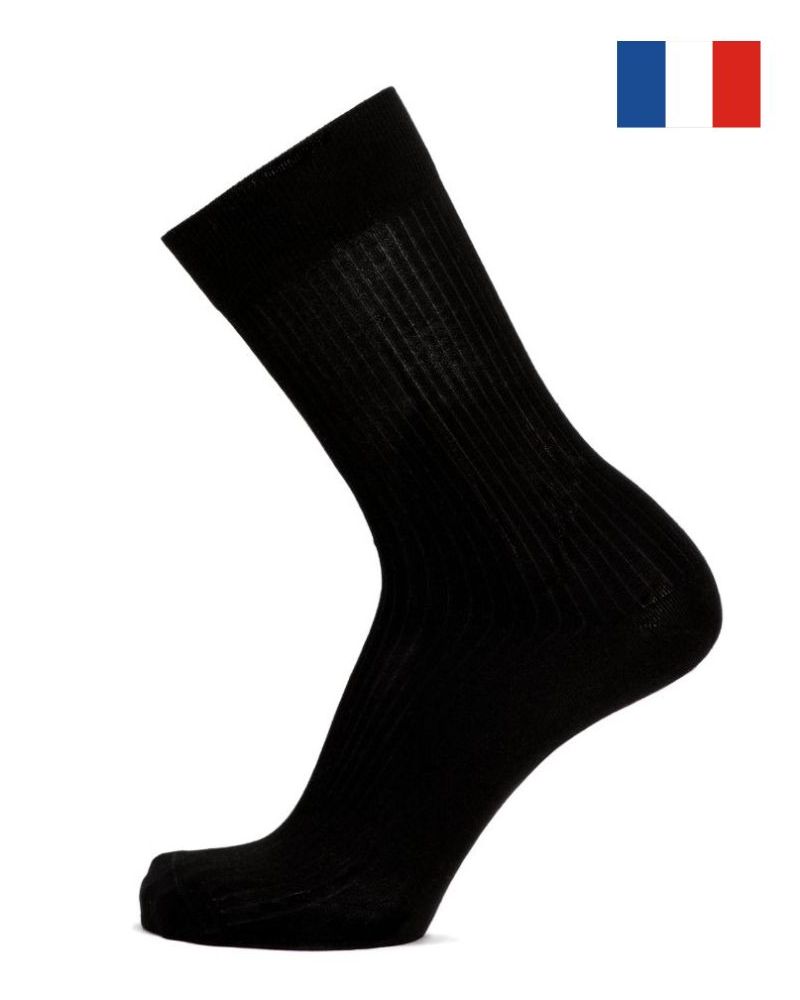 Chaussettes coton jersey cachemire et soie homme Maison Broussaud Fausses Côtes (Noir)