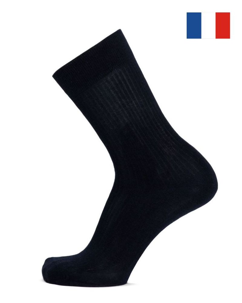 Chaussettes coton jersey cachemire et soie homme Maison Broussaud Fausses Côtes (Marine)