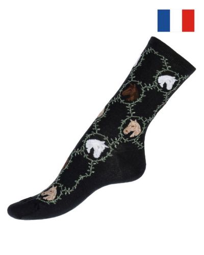 Women cotton socks Maison Broussaud Les Chevaux (Black)