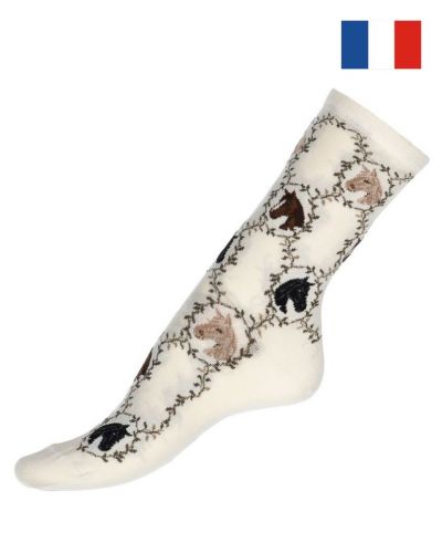Calcetines de algodón de mujer Maison Broussaud Les Chevaux (Ecru)