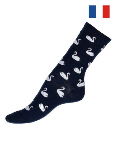 Chaussettes femme en coton Maison Broussaud Les Cygnes (Marine)