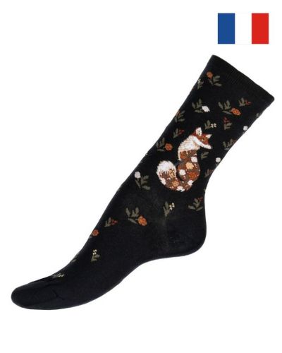 Chaussettes femme en coton Maison Broussaud La Renarde (Noir)