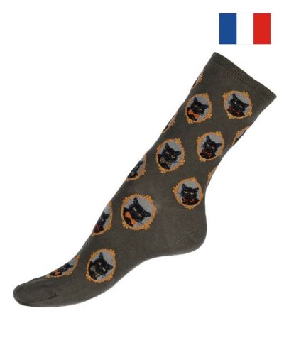 Chaussettes femme en coton Maison Broussaud Les Chats (Kaki)