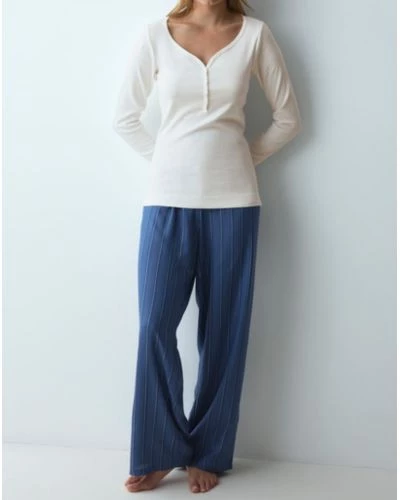 Long pyjama algodón Nuit Triumph (White/Blue)