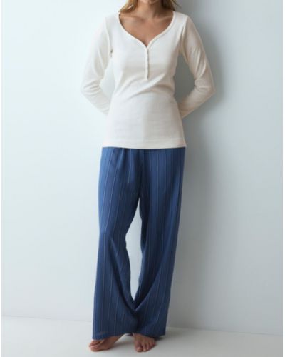 Long pyjama cotton Nuit Triumph (White/Blue)