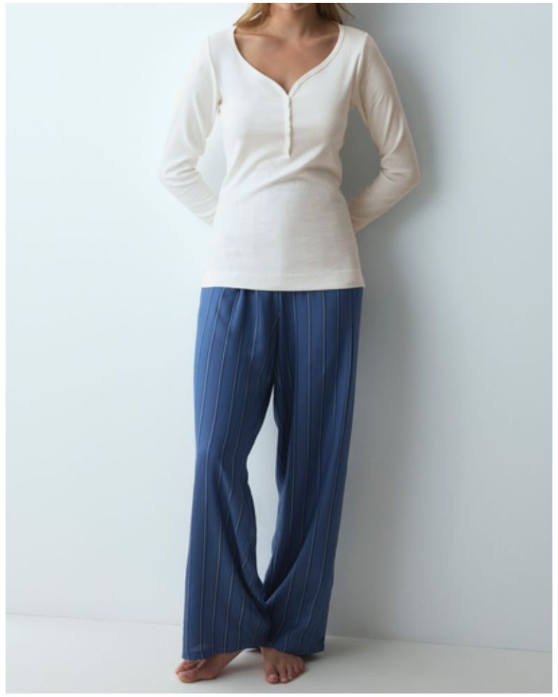 Long pyjama algodón Nuit Triumph (White/Blue)