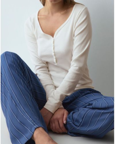 Long pyjama algodón Nuit Triumph (White/Blue)