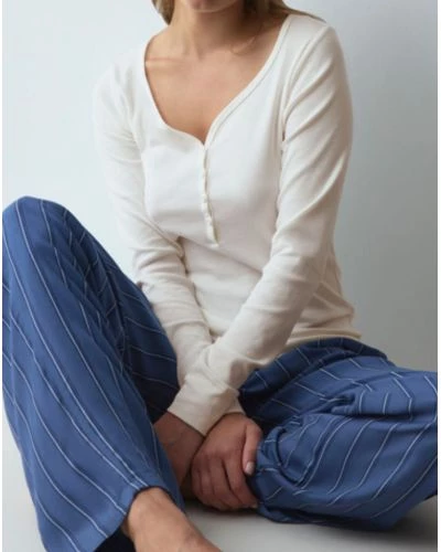 Pyjama long coton Nuit Triumph (White/Blue)