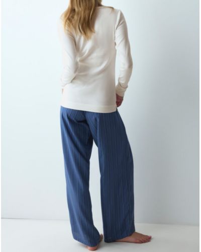 Long pyjama cotton Nuit Triumph (White/Blue)