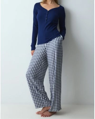 Long pyjama cotton Nuit Triumph (Blue Dark/Carreaux)