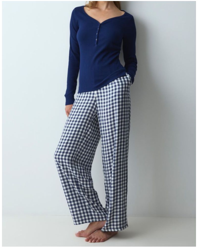 Long pyjama cotton Nuit Triumph (Blue Dark/Carreaux)