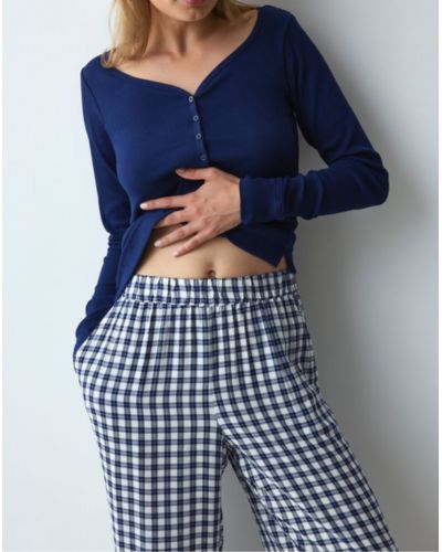 Long pyjama cotton Nuit Triumph (Blue Dark/Carreaux)