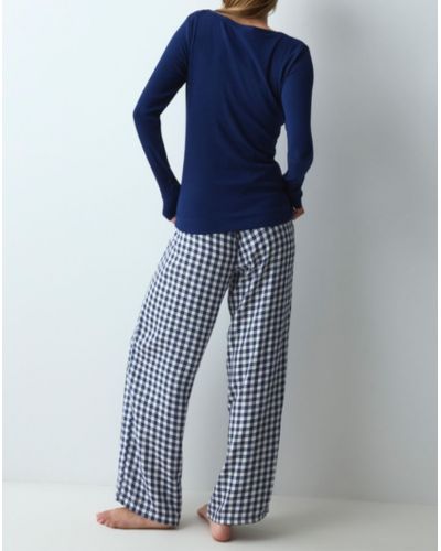 Long pyjama cotton Nuit Triumph (Blue Dark/Carreaux)