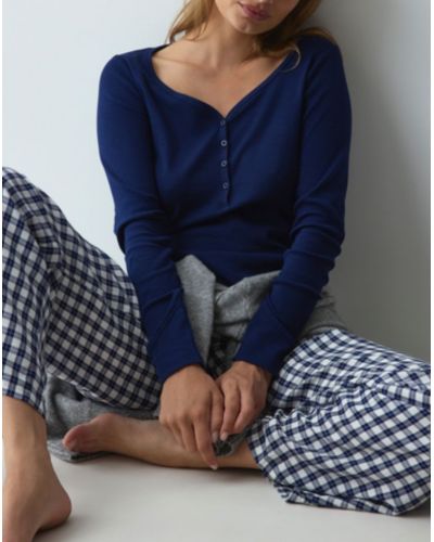 Long pyjama cotton Nuit Triumph (Blue Dark/Carreaux)