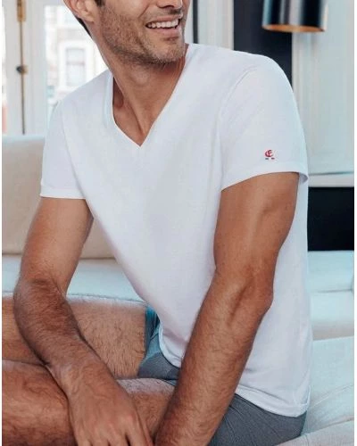 T-shirt col V coton stretch Made In France Eminence (Blanco)