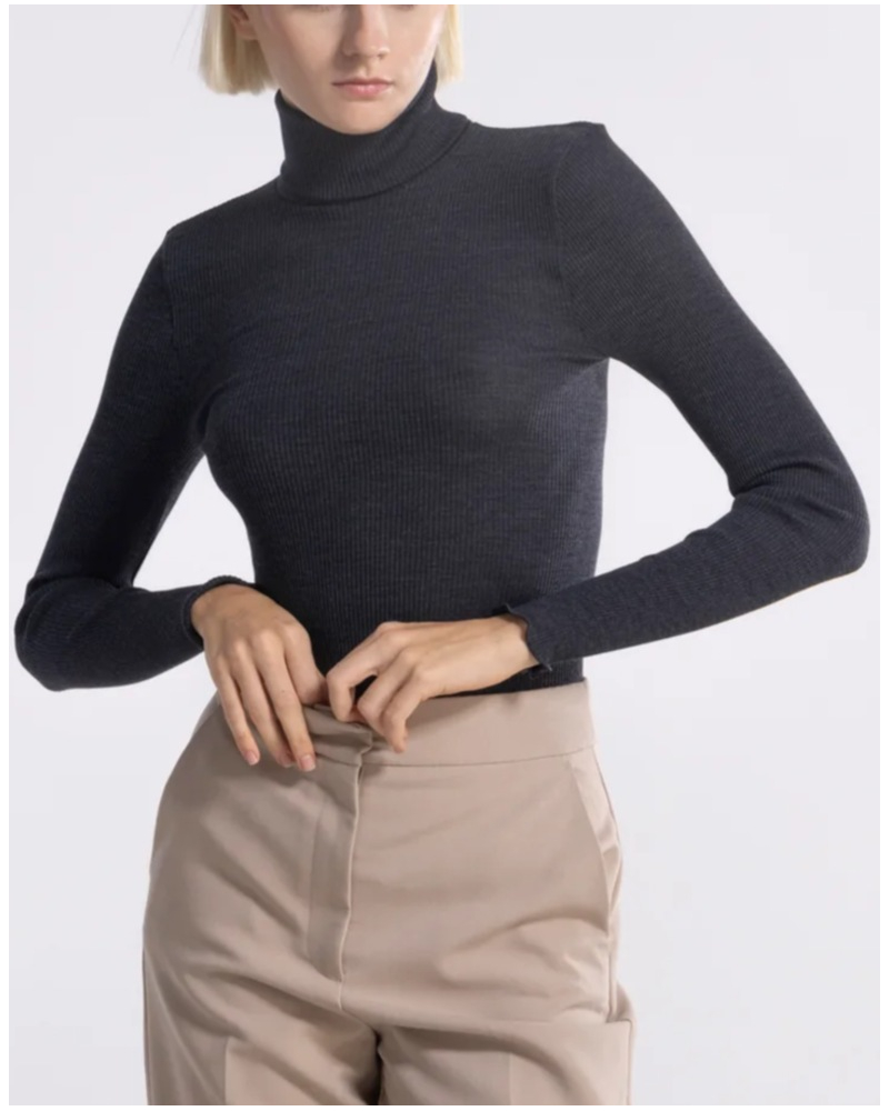 Pull col roulé laine et soie Oscalito 3438 (Ardoise)