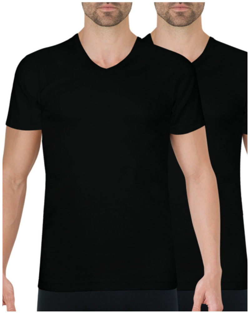 Paquete de 2 camisetas Athena con cuello en V algodón orgánico (Negro)
