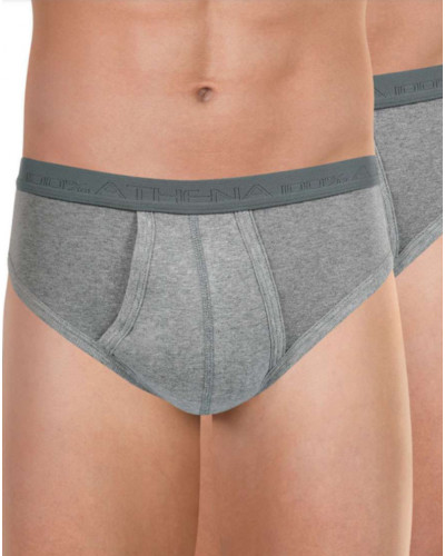 Pack de 2 Slips taille haute ouverts Athena 100% Coton Bio (Gris chiné)