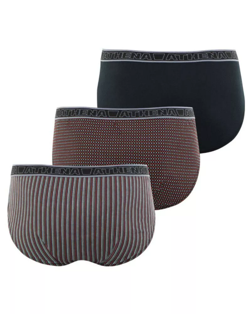 Athena Lot De 3 Slips Homme Endurance 24h Coton Stretch - Noir, Taille XXL, Confort Sportif