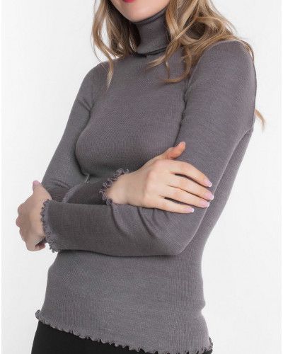 Moretta wool & silk long-sleeved  natural top (Beige)